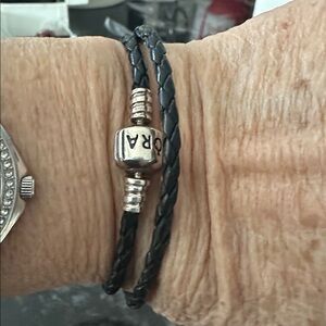 Authentic Pandora Moments Double Black Leather Bracelet with silver clasp 925